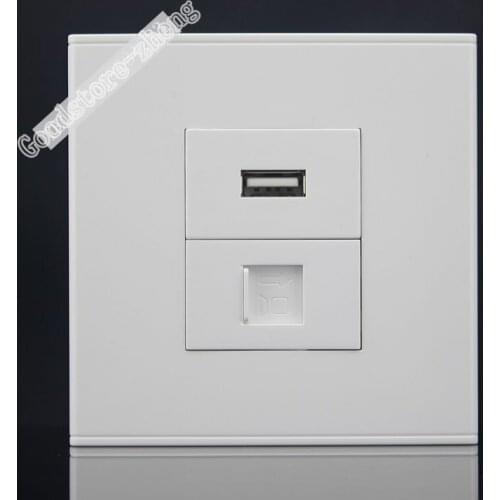 Wall Socket Plate 2 Ports ONE Network RJ45 Cat5e LAN & USB Socket Panel Faceplate Outlet Adapter 86*86mm Home Adapter