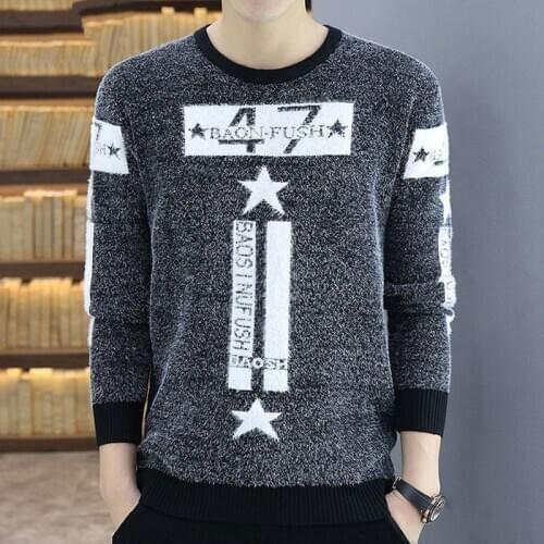 Autumn and winter new round neck sweater mens Plush thick bottomed sweater youth warm Korean mens T-shirt sweater