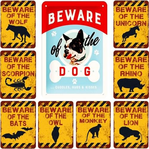 Pay attention to that dog. Retro metal tin sign board painting classical iron painting wall decoration pet shop living room