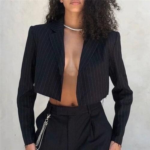 Sexy Slim Short Blazer Striped Suit Women Chic Punk Gothic Casual High Street Blazer Fashion Design Streetwear Cool Girl Clothes