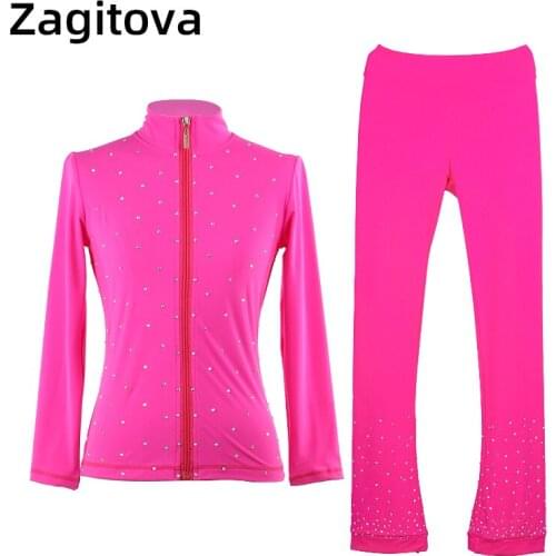 Figure Skating Dress Practice Suit Jacket Pants Trousers Girls And Women Ice Skate Dressing Tight Pants Black With Rhinestones