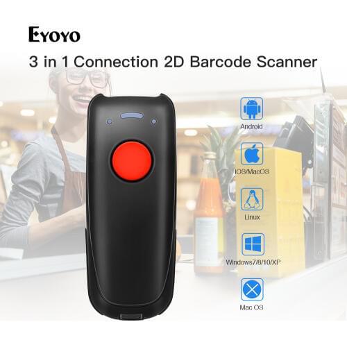 Eyoyo EY-004A Portable Mini Wired&2.4G Wireless Bluetooth Barcode Scanner 3-in-1 1D 2D QR CCD Bar Code Scan Reader