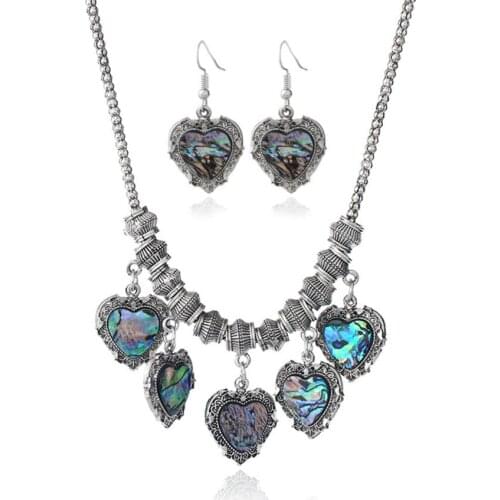 Romantic Style Silver Plated Love Heart Abalone Shell Pendant Necklace Drop Earrings Temperament Jewelry Sets