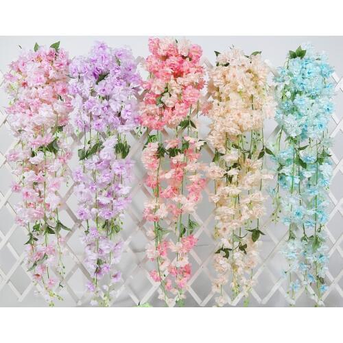 SPR Cherry blossom Wisteria Garland Hanging Flower bouquet Wedding Ceremony Decor Silk Wisteria Vine Wedding Arch Floral Decor