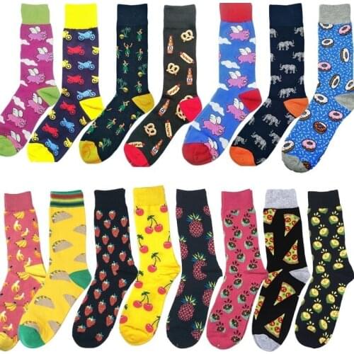 Happy Funny Socks Personality Men& Women Cotton Socks Harajuku Ukraine Elephant Animal Print Fruit Pizza Banana Lemon Cherry
