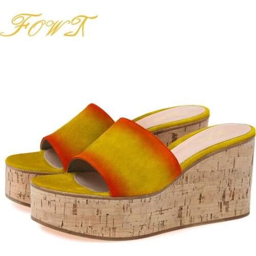 Multicloor Suede High Wedges Women' s Slippers Platform Wedges Fashion Outside Sandals Cozy Female Shoes Large Size 43 44 FOWT