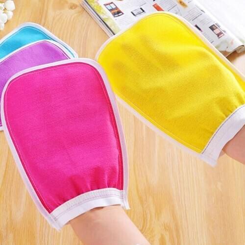 1x Shower Exfoliator Two-sided Bath Glove Body Cleaning Scrub Mitt Random