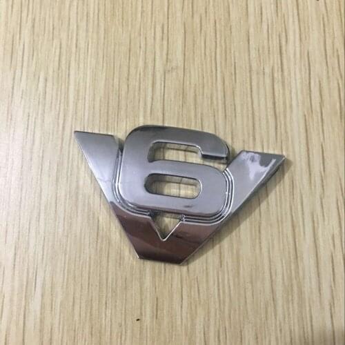 1PC 5.7*3.6CM Car Styling Decoration ABS Silver V6 Car Front Tail Emblem Sticker Car Side Panel Car Body Badge Auto Sticker