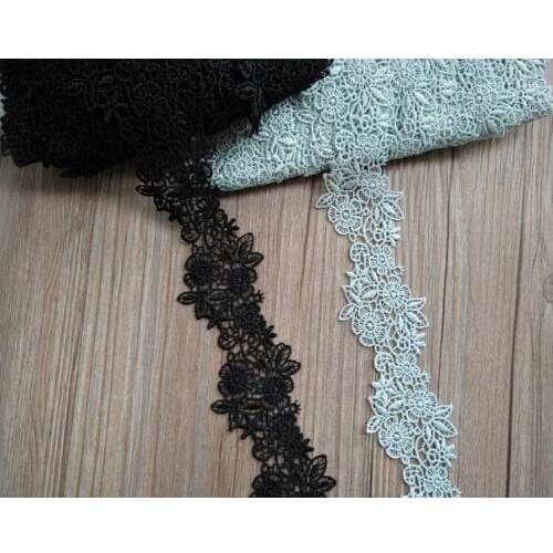 1 Yard Mint Green Black Polyester Flower Embroidered Lace Edge Trim Ribbon Applique Fabric Handmade DIY Sewing Craft Decoration