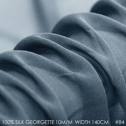 100% SILK Georgette Fabric Pure Silk Fabric 10 momme 140cm Width Wedding Dress Silk Gauz Fabric Free Shipping Deep Gray Blue 84