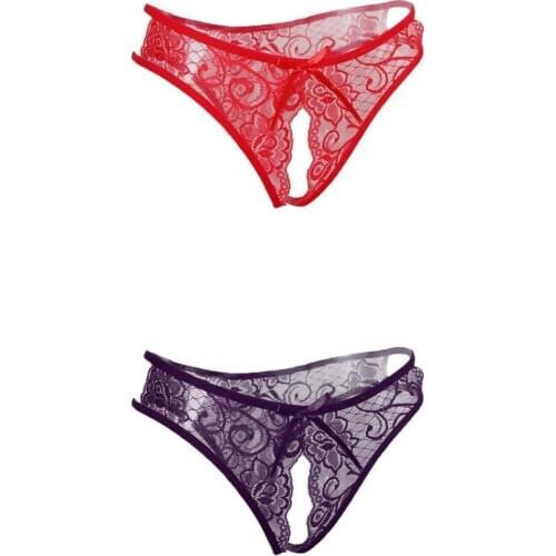 2 Pieces Sexy Underwear Womens Thong Crotchless Panties Lingerie Lace G-string Briefs Sexy Panties Nightwear