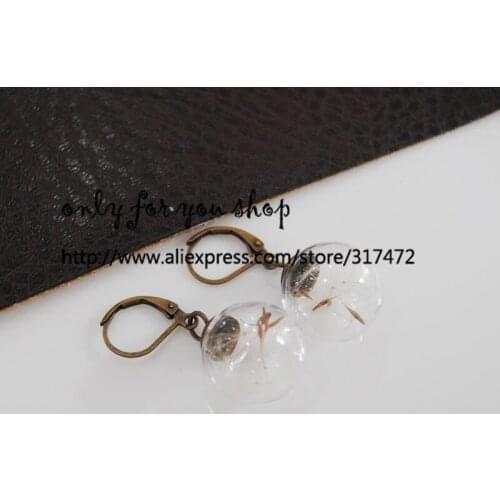 200pcs 16mm glass Globe Dandelion dangle earrings, glass vial brass earrings,handmade Dandelion french earring(finished earring)
