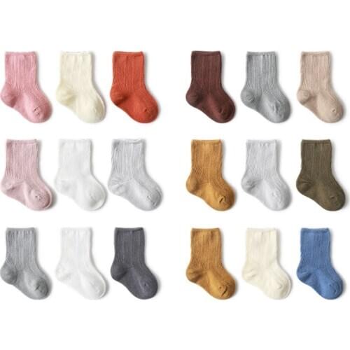 3Pair New autumn and winter baby socks cotton solid color newborn socks