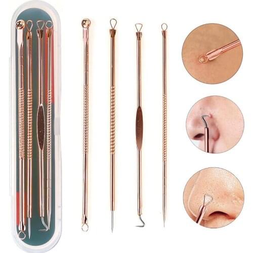 4Pcs Stainless Steel Blackhead Remover Tool Kit Face Massage Whitehead Pimple Spot Comedone Acne Extractor Face Massager