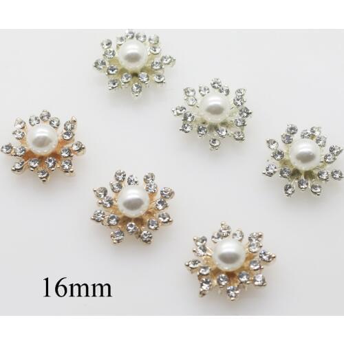 New 10PCS Flower Pearl Rhinestone Button Manual DIY Flat Embellishment invitation Brooches Wedding Accessories