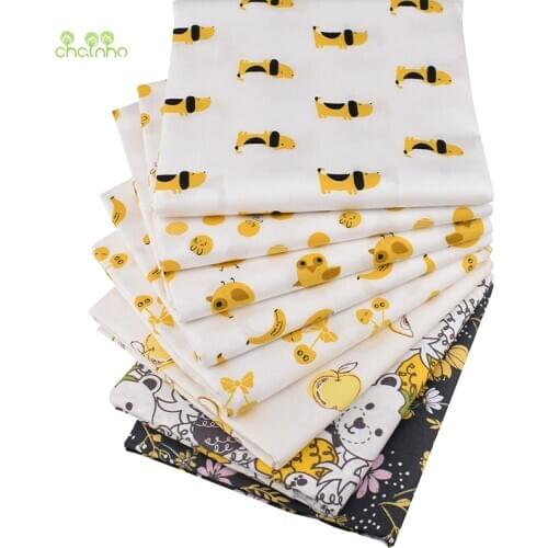 Chainho,8pcs/Lot,Little Yellow Cartoon,Printed Twill Cotton Fabric,Patchwork Cloth For DIY Sewing&Quilting Baby&Childs Material