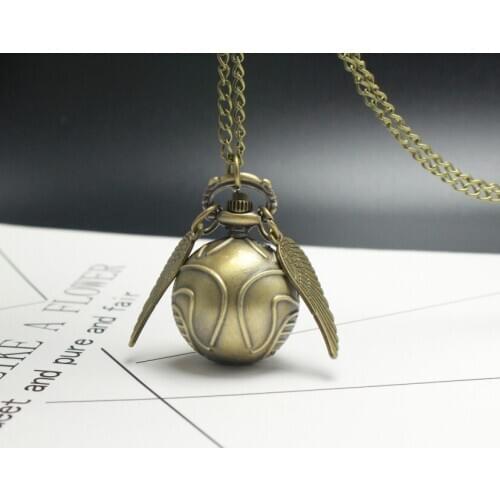 Retro Snitch Ball Shaped Potter Quartz Pocket Watch Fashion Sweater Angel Wings Necklace Chain Gifts for Men Women kids watch