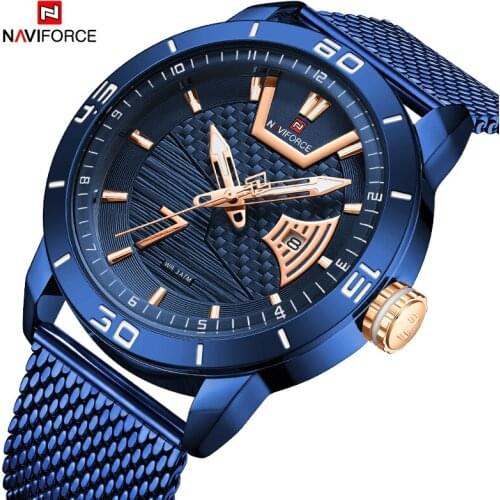 The New NAVIFORCE Mens Watches Business Fashion Stainless Steel Strap Waterproof Week Display Luminous Clock Male Luxury Watches