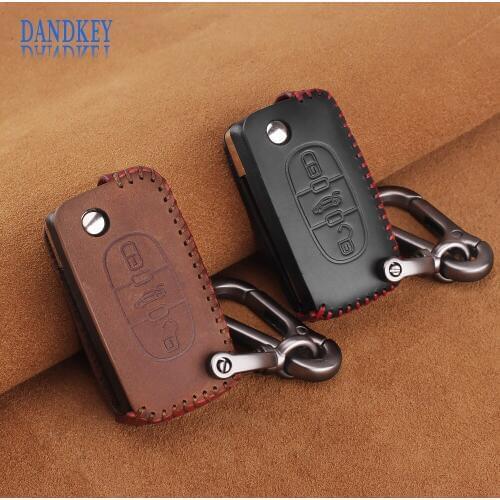 Dandkey Leather Car Key Case Bag 3 Button For Peugeot 107 207 307 308 407 607 206 208 406 407 408 RCZ For Citroen C2 C3 C4 C5 C6