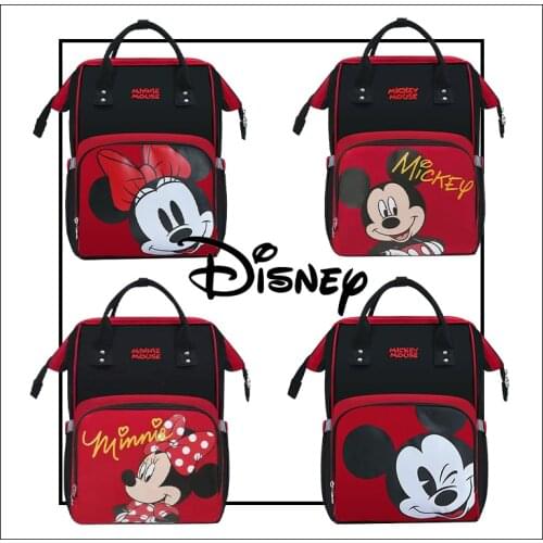 Disney New Baby Diaper Bag Waterproof Mummy Maternity Nappy Bag Backpack Large Capacity USB Heating Colorful Red Mickey Minnie