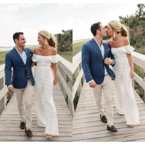 Elegant Wedding Jumpsuit Beach Wedding Dresses Off The Shoulder Ankle Length Boho Wedding Gowns Custom Made Long Robe De Soiree