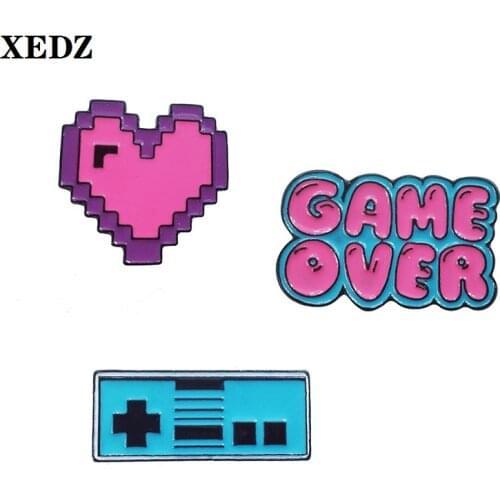 XEDZ Romance Custom Love GAME OVER Letter Game Console Button Enamel Pin Exquisite Fashion Badge Backpack Coat Brooch Gift