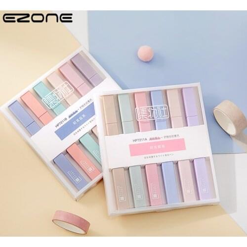 EZONE 6Pcs/Box Light Color System Fluorescent Pen Marker Pen Drawing Pen for Student School Office Supplies Cute Stationery