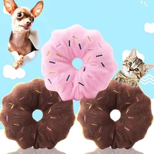 Pet Toy Two-Color Optional Pink Brown Donut Plush Sounding BB Device Included Pet Dog Cat Toy