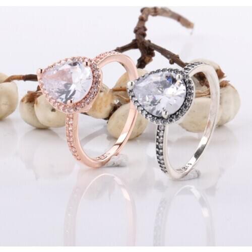 Authentic S925 Sterling Silver Valentines Day Teardrop Ring With Crystal Original Jewelry