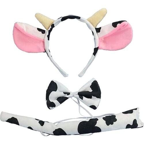Kids Cow Costume Headband Tail Tie Party Animal Cosplay Outfit Decorative Animal Stage Performance Set for Theme Party