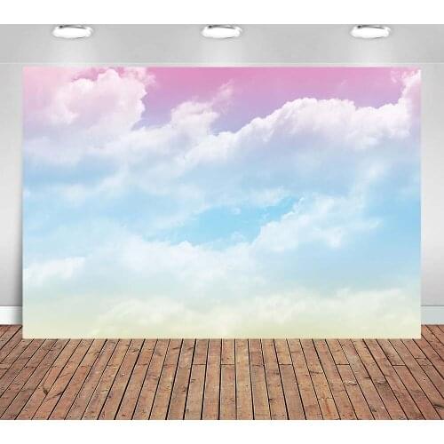 Colorful Sky White Clouds Photo Backdrop Kids 1st Birthday Baby Shower Photography Background Custom Vinyl Photo Studio Props