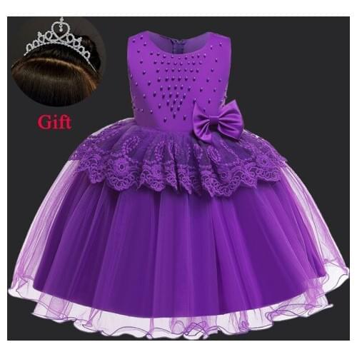 Lace Toddler Girls Dress with Beading Bithday Party Ball Gown Fancy Girls Princess dress Fluffy Tulle Bow Floral Dress Vestido