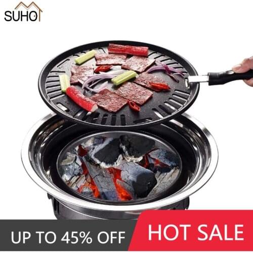 Hot BBQ Charcoal Grill Portable Household Korean Grill Round Carbon Barbecue Grill Camping Grill Stove for Outdoor Indoor