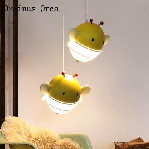 Cartoon Creative Bee Chandelier for Boys, Girls, Bedrooms, Childrens Rooms, Modern Simple LED Cute Insect Chandelier