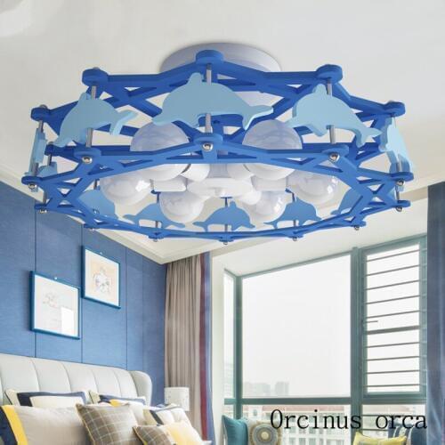 Cartoon creative dolphin ceiling lamp boy bedroom childrens room lamp American personality blue LED ceiling lamp free shipping