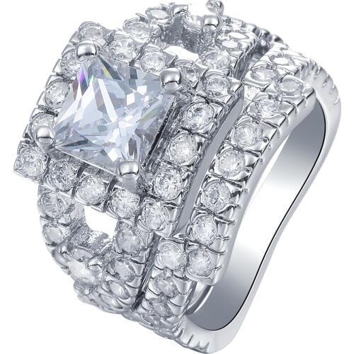 Rhodium plated Rings Sets large luxury engagement gift fashion jewelry white zircon stone 2017 Engagement Ring sets for bridal