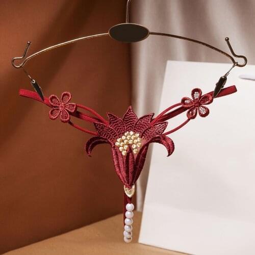 Lingerie Sexy Pearls Thong panties Lace For Sex Hollow Out G-string Womens Briefs G-String Underwear Ladies Erotic Accessories