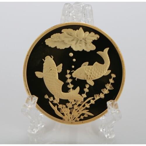 New Gold plated Coin China Koi Fish coins Lucky Souvenir Commemorative Gift drop shipping
