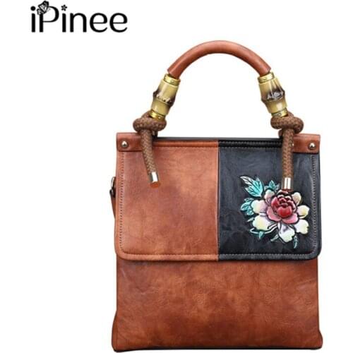 IPinee 2021 New High Quality Leather Women Handbag Retro Handmade Embossed Shoulder Bag For Women Female Messenger Bags