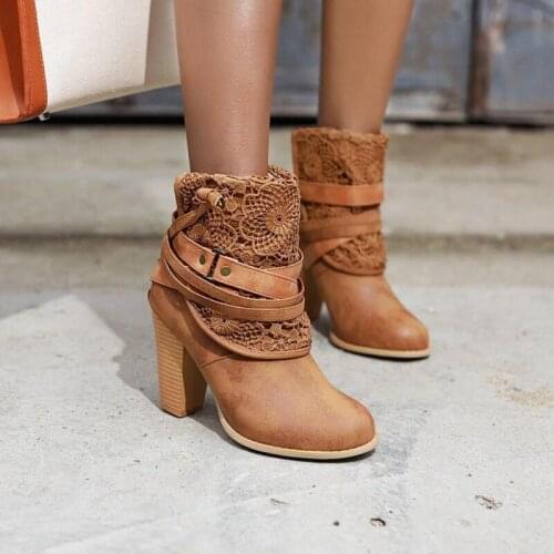 New Women Ankle Boots High Heel Winter Warm Shoes Boots Big Size Boots Western Boots