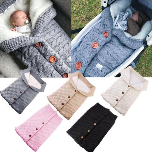 Autumn Winter Newborn Baby Cute Knitted Crochet Button Sleeping Bags Babies Swaddle Wrap Swaddling Blanket Sleep Bag