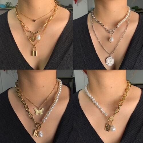 Vintage Irregular Pearl Alloy Clavicle Necklace Feminine Trend Geometric Collar Choker Necklace Statement Bohemian Jewelry Gift