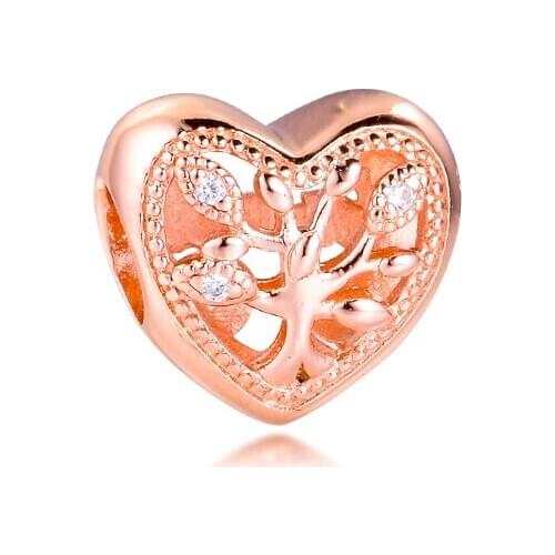 Fits for Pandora Beads Bracelets Rose Family Tree Heart Charms 100% 925 Sterling Silver Jewelry Free Shipping