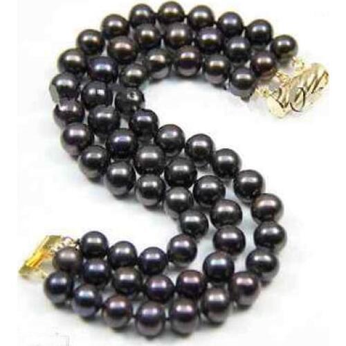 Stunning Pearl Jewellery,7-8mm 3Rows Black Potato Round Freshwater Pearl Bracelet