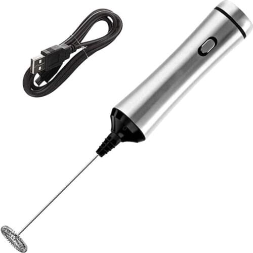Usb Chargeable Double Spring Whisk Head Electric Milk Frother Stainless Steel Handheld Milk Foamer 19QE