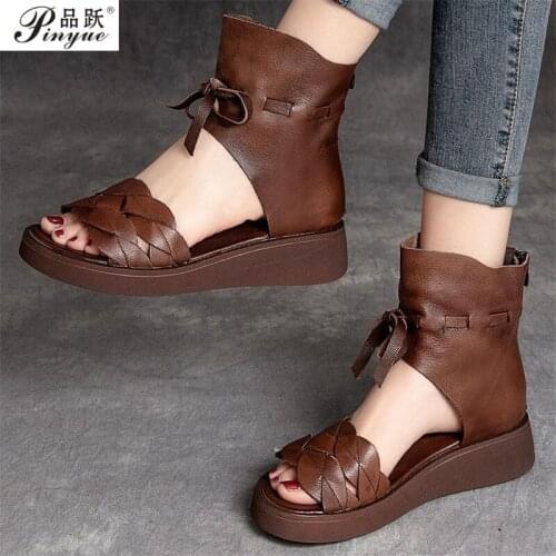 Fish Mouth High Quality Soft Genuine Leather Summer Roman Shoes Women Sandals Platform Heighten Shoe mother Wedges Sandals