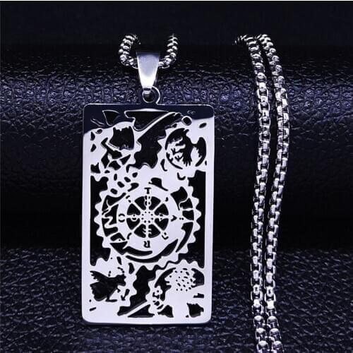 Tarot Divination Steering Wheel Stainless Steel Pendant Necklaces Women/Men Silver Color Necklace Chain Jewelry bijoux N4365S03