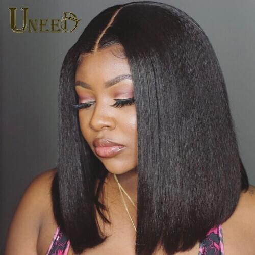 Kinky Straight Wig Bob Lace Front Wigs For Women Short Bob Closure Wig Full Lace Front Human Hair Wigs Pre plucked Remy Straight