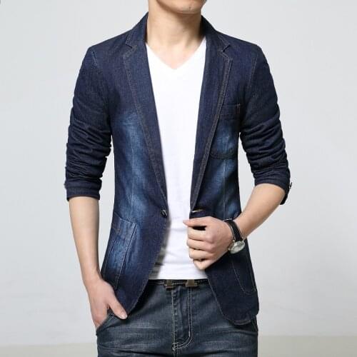 Spring and Autumn New Cowboy Small Suit Jacket Korean Version Men Slim Suit Single West Cowboy Top Trend Then West Male