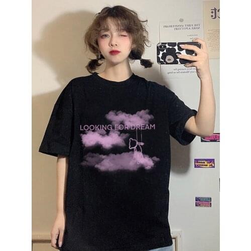 Womens Summer New Harajuku Style Loose Short-sleeved T-shirt Design Niche Thin Couple Wear Top